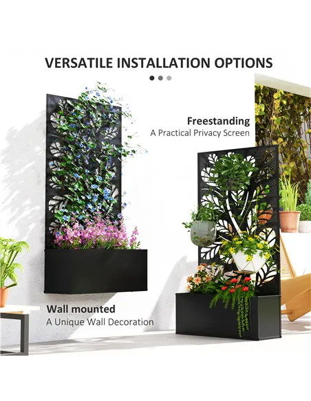 Outsunny Outdoor Metal Planter, with Back Trellis - Black