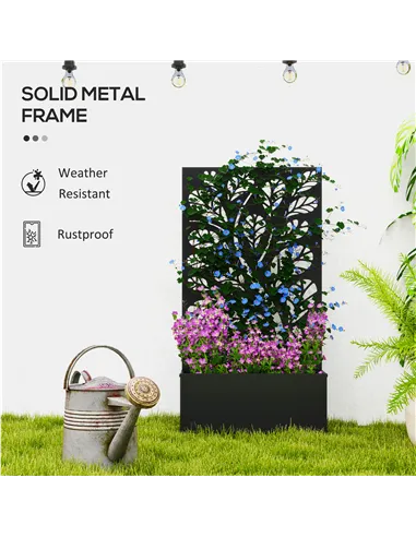 Outsunny Outdoor Metal Planter, with Back Trellis - Black