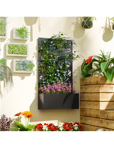 Outsunny Outdoor Metal Planter, with Back Trellis - Black