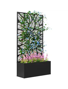 Outsunny Outdoor Metal Planter, with Back Trellis - Black