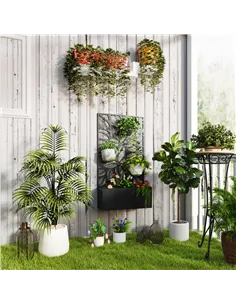 Outsunny Outdoor Metal Planter, with Back Trellis - Black 2