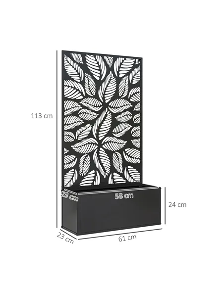 Outsunny Outdoor Metal Planter, with Back Trellis - Black