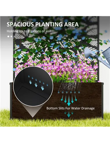 Outsunny Outdoor Metal Planter, with Back Trellis - Black