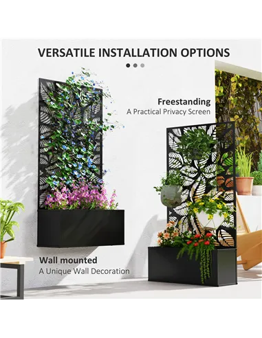 Outsunny Outdoor Metal Planter, with Back Trellis - Black