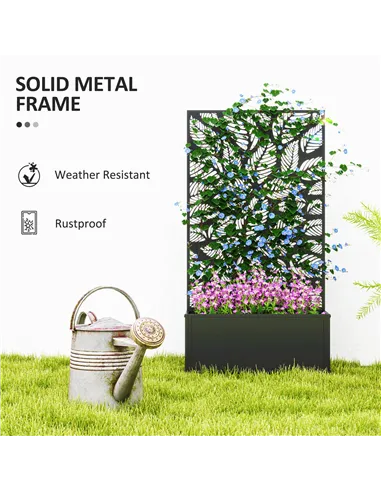 Outsunny Outdoor Metal Planter, with Back Trellis - Black