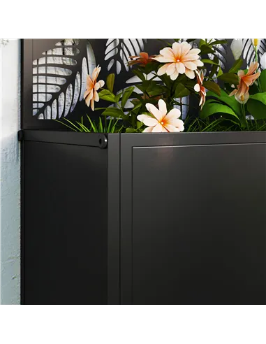 Outsunny Outdoor Metal Planter, with Back Trellis - Black