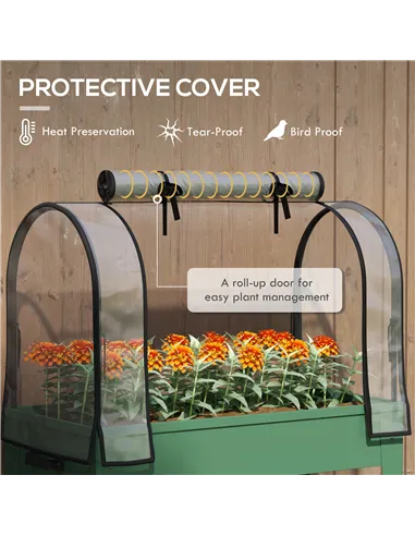 Outsunny Raised Planter with Greenhouse Cover, Mobile Elevated Garden Bed with Wheels and Bottom Shelf for Vegetables, Green