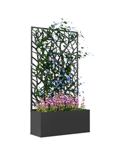 Outsunny Outdoor Metal Planter, with Back Trellis - Black