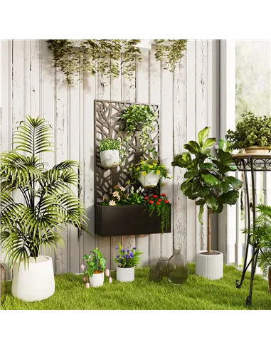 Outsunny Outdoor Metal Planter, with Back Trellis - Black