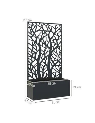 Outsunny Outdoor Metal Planter, with Back Trellis - Black