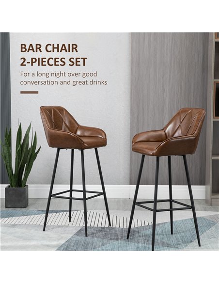 HOMCOM Retro Bar Stools Set of 2, Breakfast Bar Chairs with Footrest, Kitchen Stools with Backs and Steel Legs, for Dining Area 