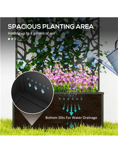 Outsunny Outdoor Metal Planter, with Back Trellis - Black