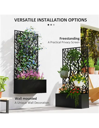 Outsunny Outdoor Metal Planter, with Back Trellis - Black