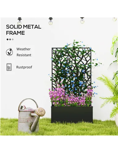 Outsunny Outdoor Metal Planter, with Back Trellis - Black