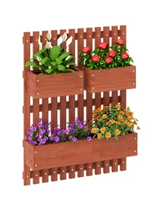 Outsunny Wall-mounted Wooden Garden Planters with Trellis, Drainage Holes and 3 Planter Boxes for Patio, Brown