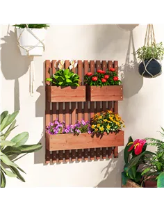 Outsunny Wall-mounted Wooden Garden Planters with Trellis, Drainage Holes and 3 Planter Boxes for Patio, Brown 2