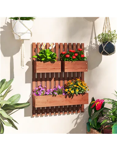 Outsunny Wall-mounted Wooden Garden Planters with Trellis, Drainage Holes and 3 Planter Boxes for Patio, Brown