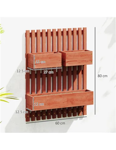 Outsunny Wall-mounted Wooden Garden Planters with Trellis, Drainage Holes and 3 Planter Boxes for Patio, Brown