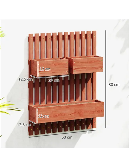 Outsunny Wall-mounted Wooden Garden Planters with Trellis, Drainage Holes and 3 Planter Boxes for Patio, Brown