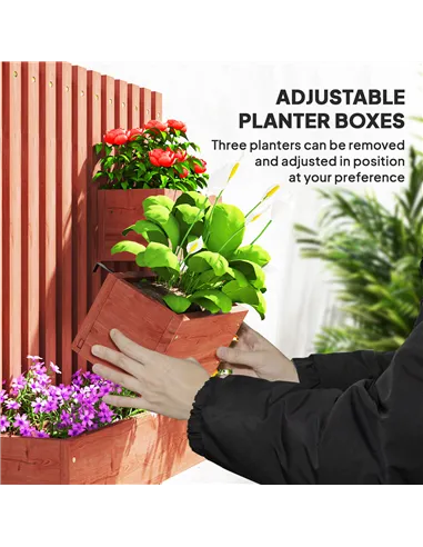 Outsunny Wall-mounted Wooden Garden Planters with Trellis, Drainage Holes and 3 Planter Boxes for Patio, Brown