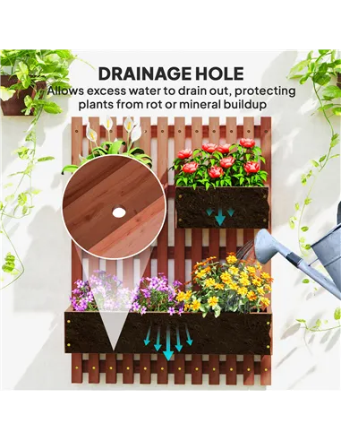Outsunny Wall-mounted Wooden Garden Planters with Trellis, Drainage Holes and 3 Planter Boxes for Patio, Brown