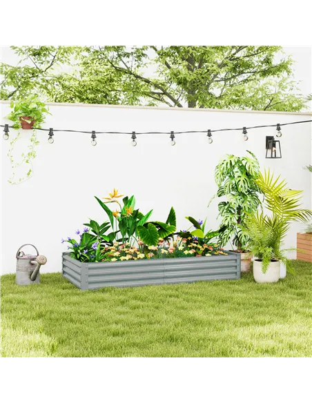 Outsunny 180 x 90cm Galvanised Steel Open Planter - Silver