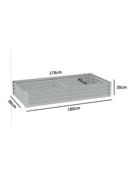 Outsunny 180 x 90cm Galvanised Steel Open Planter - Silver