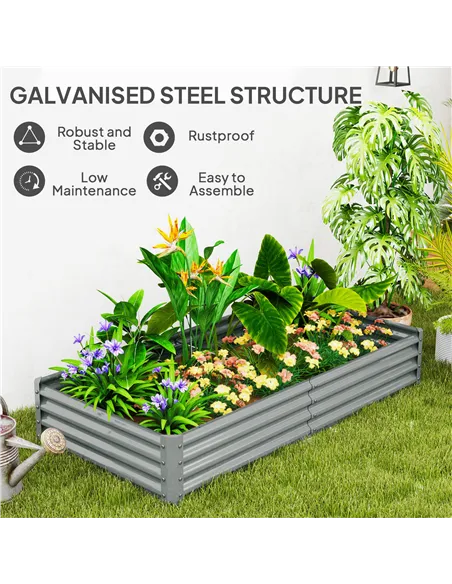 Outsunny 180 x 90cm Galvanised Steel Open Planter - Silver