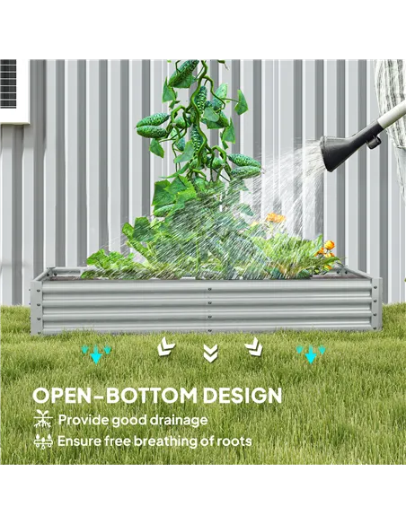 Outsunny 180 x 90cm Galvanised Steel Open Planter - Silver
