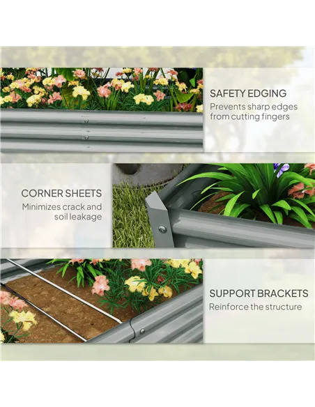Outsunny 180 x 90cm Galvanised Steel Open Planter - Silver