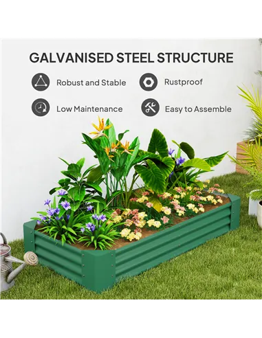Outsunny 180 x 90cm Galvanised Steel Open Planter - Green