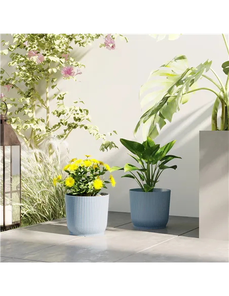 Outsunny Set of Two Ф22cm Planters - Blue