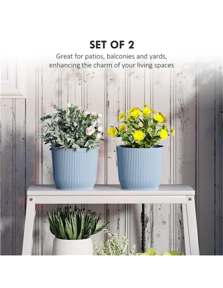 Outsunny Set of Two Ф22cm Planters - Blue