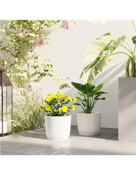 Outsunny Set of Two Ф22cm Planters - White