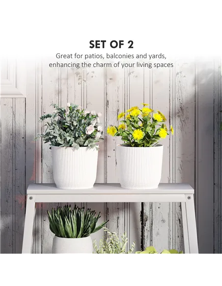 Outsunny Set of Two Ф22cm Planters - White