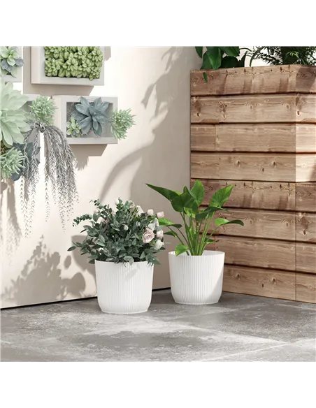 Outsunny Set of Two Ф22cm Planters - White