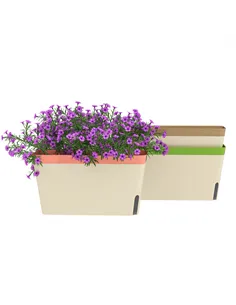 Outsunny Set of 3 Self Watering Plant Pots Outdoor, 27cm Rectangular Garden Planters with Visual Water Level Window, Plastic Flo