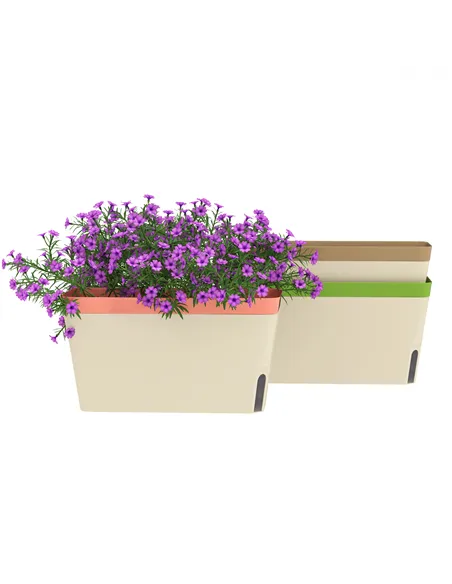 Outsunny Set of 3 Self Watering Plant Pots Outdoor, 27cm Rectangular Garden Planters with Visual Water Level Window, Plastic Flo