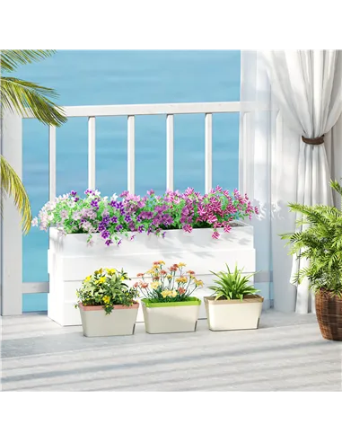 Outsunny Set of 3 Self Watering Plant Pots Outdoor, 27cm Rectangular Garden Planters with Visual Water Level Window, Plastic Flo