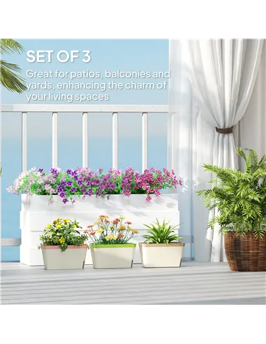 Outsunny Set of 3 Self Watering Plant Pots Outdoor, 27cm Rectangular Garden Planters with Visual Water Level Window, Plastic Flo