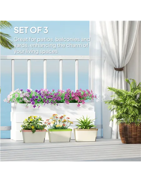 Outsunny Set of 3 Self Watering Plant Pots Outdoor, 27cm Rectangular Garden Planters with Visual Water Level Window, Plastic Flo