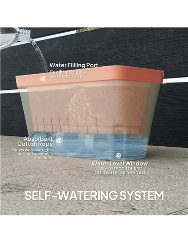 Outsunny Set of 3 Self Watering Plant Pots Outdoor, 27cm Rectangular Garden Planters with Visual Water Level Window, Plastic Flo