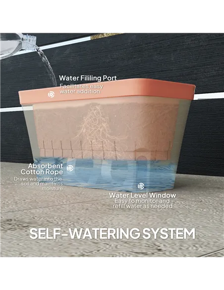 Outsunny Set of 3 Self Watering Plant Pots Outdoor, 27cm Rectangular Garden Planters with Visual Water Level Window, Plastic Flo