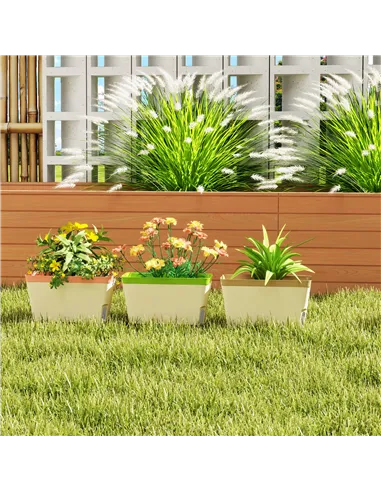 Outsunny Set of 3 Self Watering Plant Pots Outdoor, 27cm Rectangular Garden Planters with Visual Water Level Window, Plastic Flo