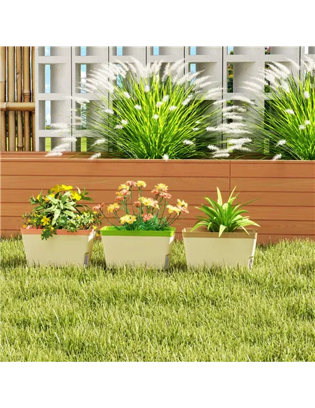 Outsunny Set of 3 Self Watering Plant Pots Outdoor, 27cm Rectangular Garden Planters with Visual Water Level Window, Plastic Flo
