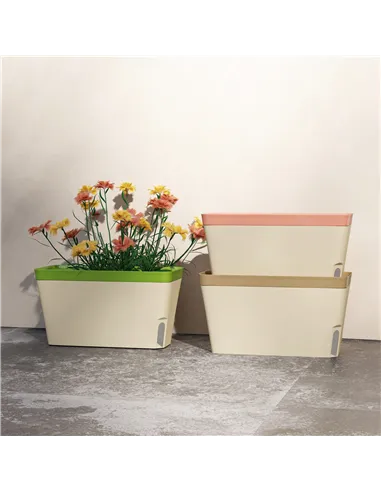 Outsunny Set of 3 Self Watering Plant Pots Outdoor, 27cm Rectangular Garden Planters with Visual Water Level Window, Plastic Flo