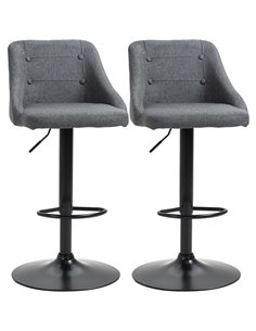 HOMCOM Modern Adjustable Bar Stools Set of 2, Swivel Fabric Barstools with Footrest, Armrests and Back, for Kitchen Counter and 
