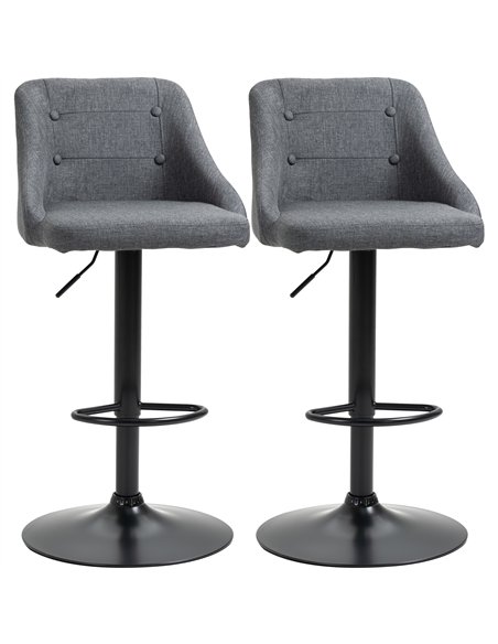 HOMCOM Modern Adjustable Bar Stools Set of 2, Swivel Fabric Barstools with Footrest, Armrests and Back, for Kitchen Counter and 
