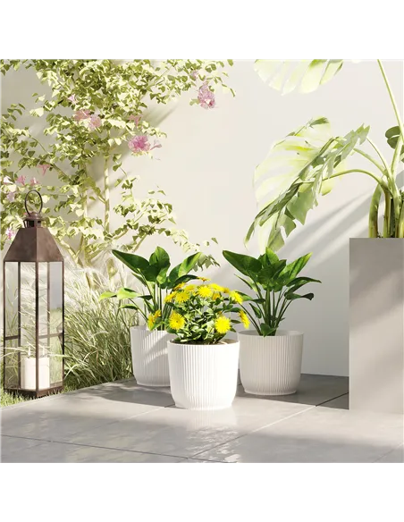 Outsunny Set of Three Ф22cm Planters - White