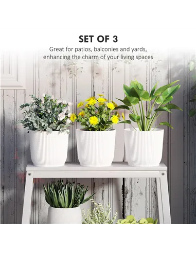 Outsunny Set of Three Ф22cm Planters - White